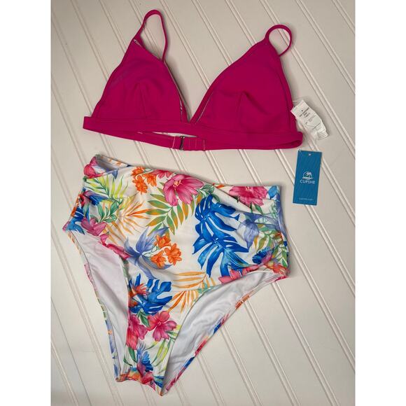 NWT Cupshe X Iskra Cobalt Floral Bikini Top & High-Waisted Bottoms Set BUNDLE M - Picture 3 of 6